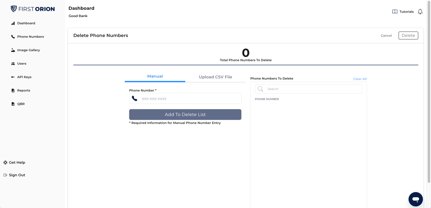 How do I delete phone numbers from a program? – First Orion